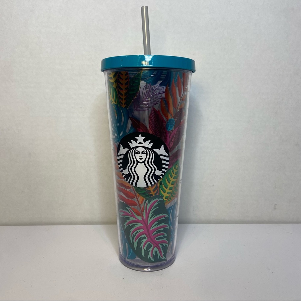 STARBUCKS Metallic Tropical Leaves Aloha Tumbler Cold Cup Venti 24 oz